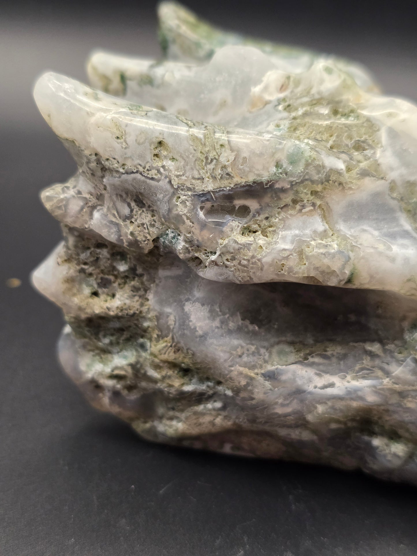 Large moss agate dragons head