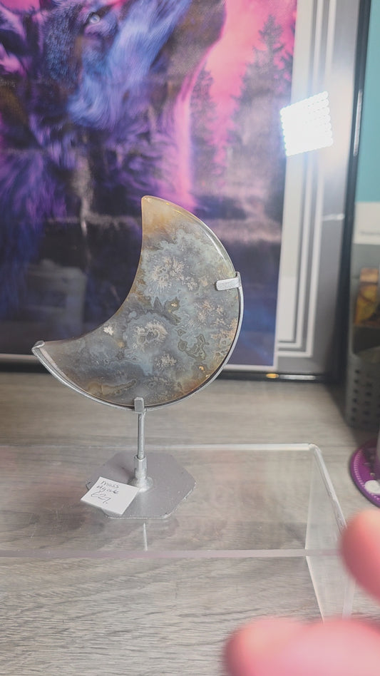 Indonesia moss agate moon crescent moon