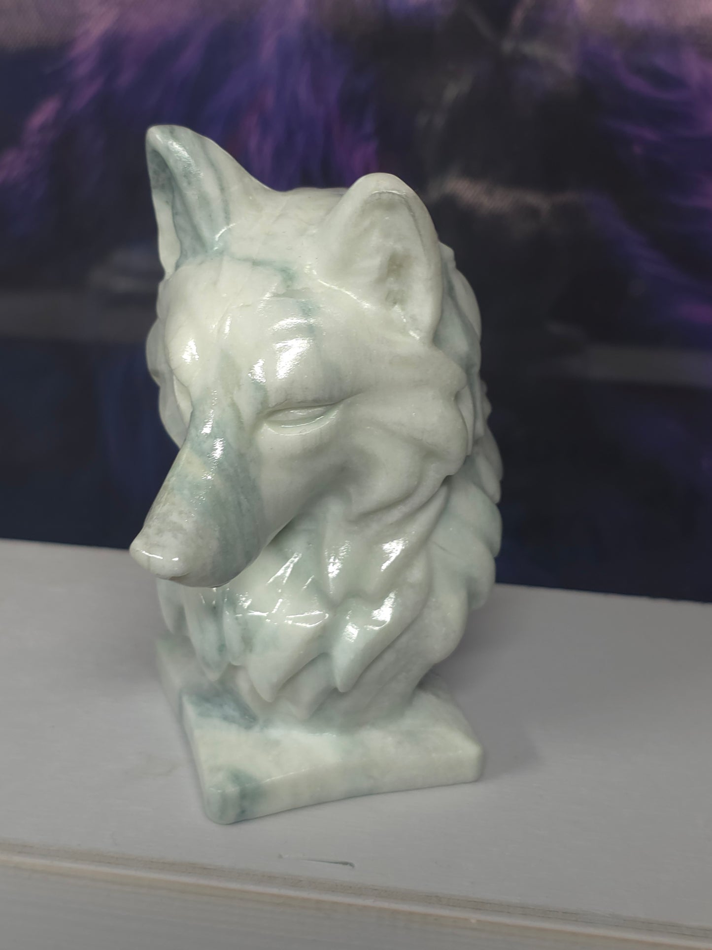 Carabean calcite large wolf bust 698gramsb