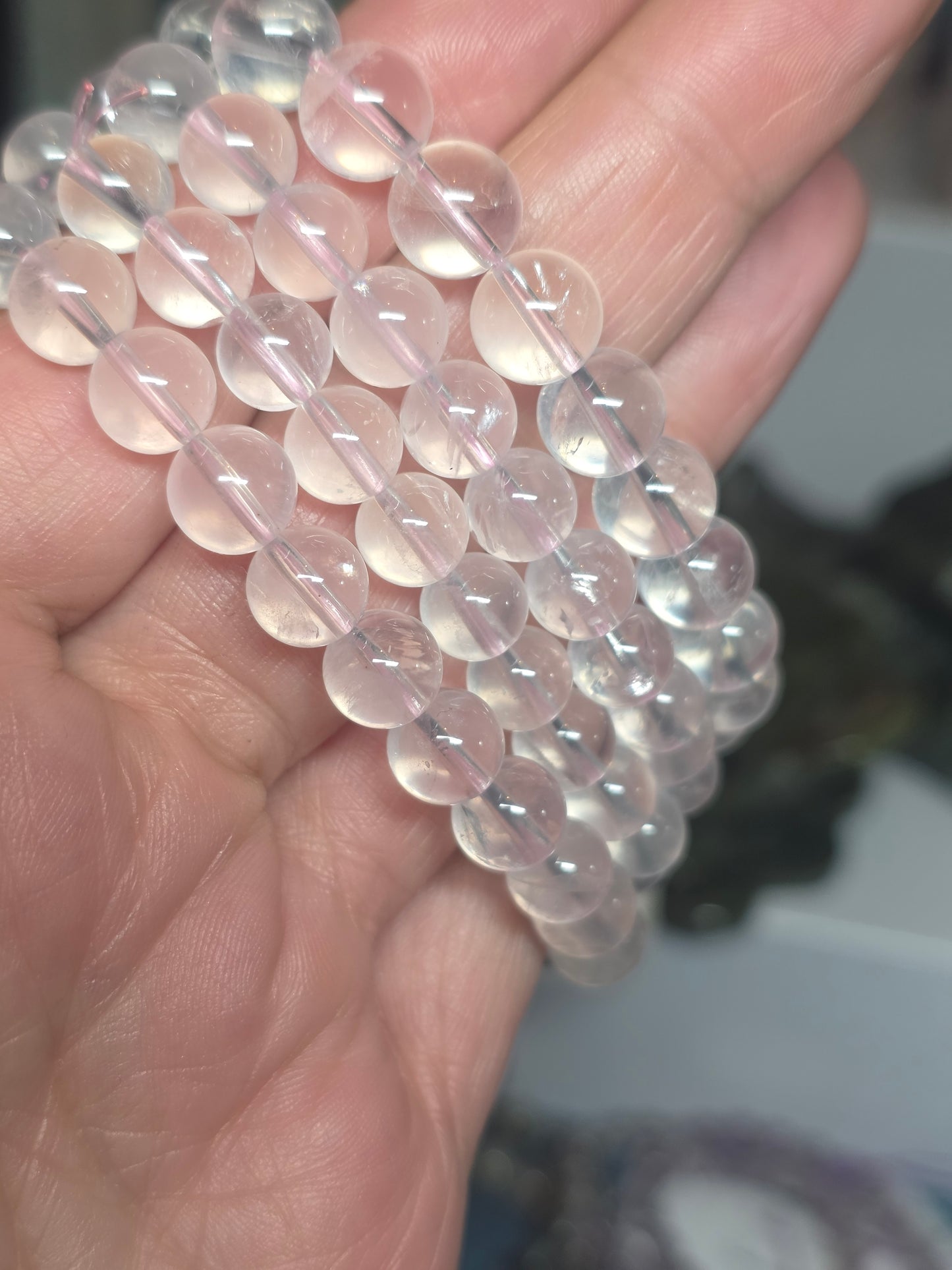 Aa+ Ice rose quartz 8mm beased bracelet