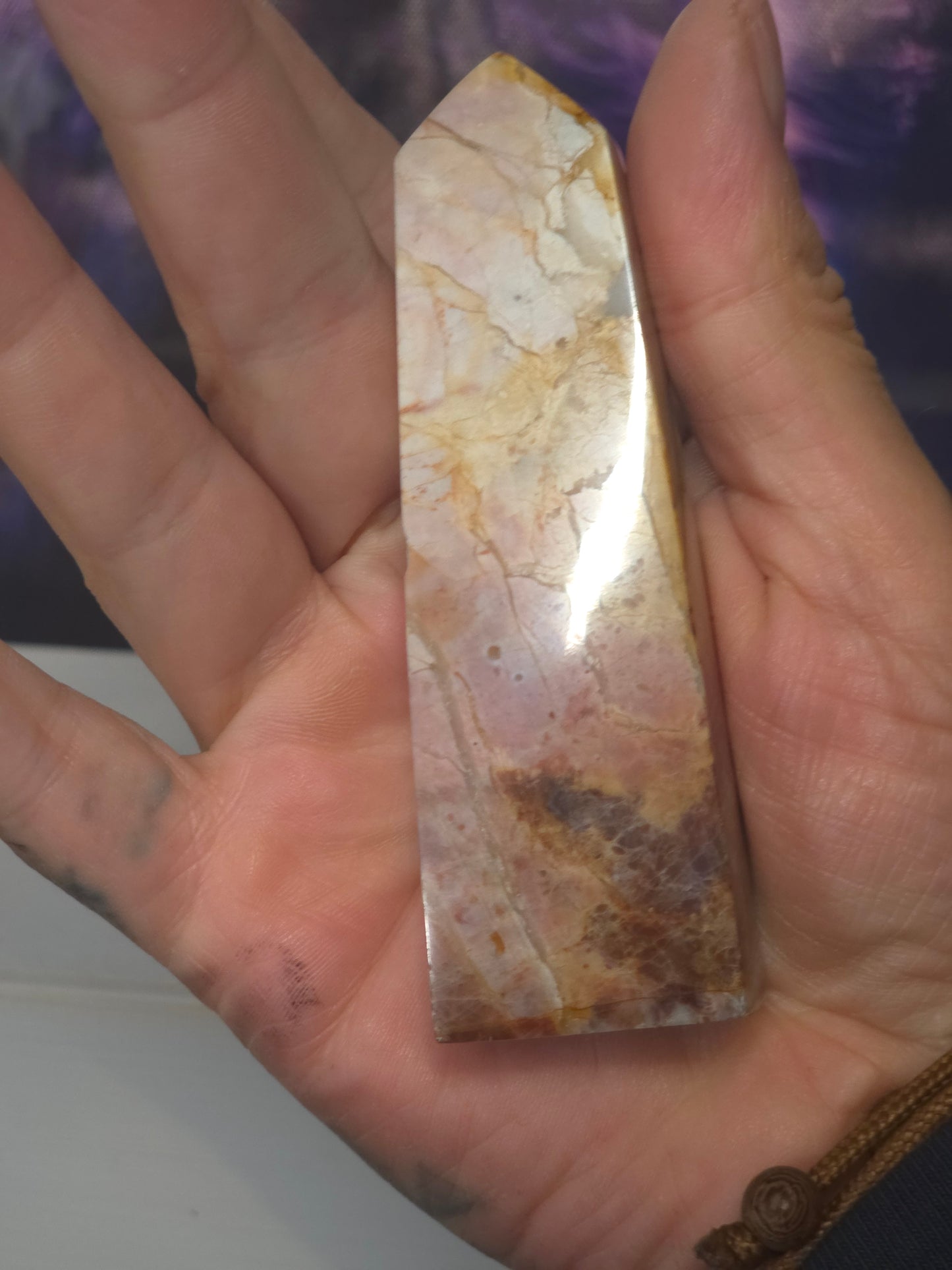 Rainbow chalcedony tower hand carved Indonesia