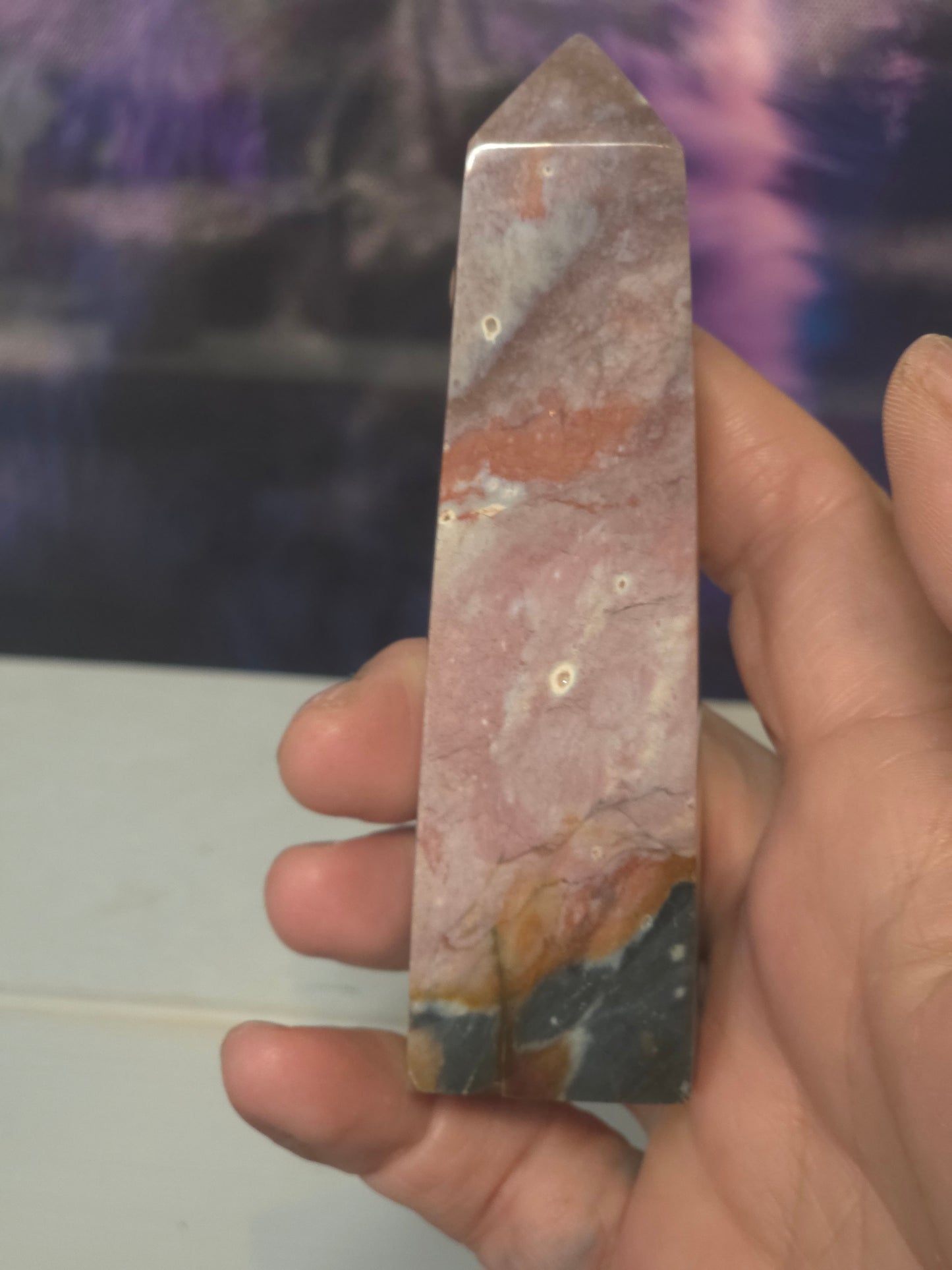 Rainbow chalcedony tower hand carved Indonesia