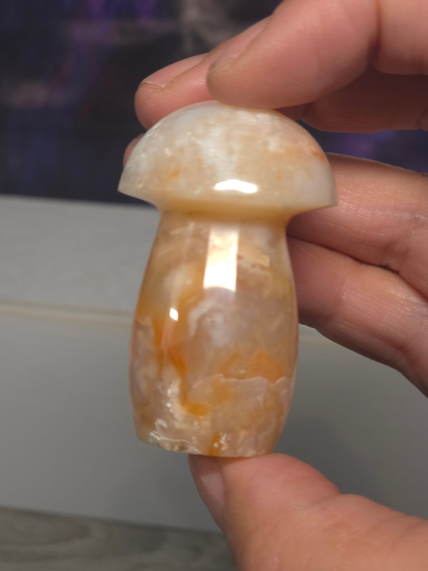 Pink carnelian mushroom 3 Indonesia hand carved