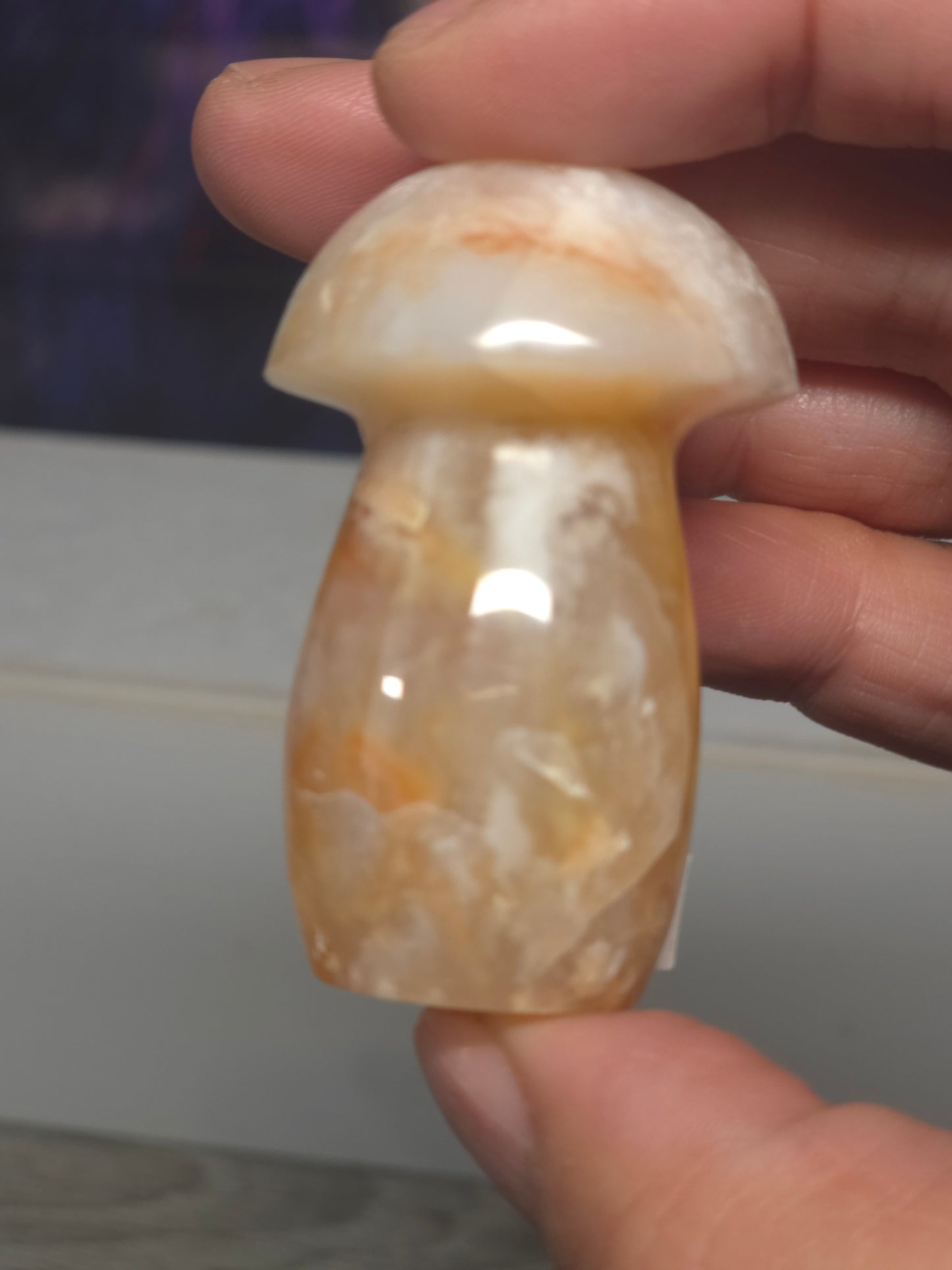 Pink carnelian mushroom 3 Indonesia hand carved