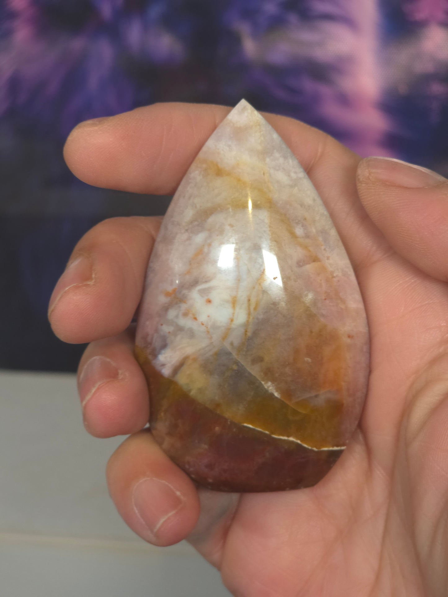 Rainbow chalcodony tear drop hand carved Indonesia