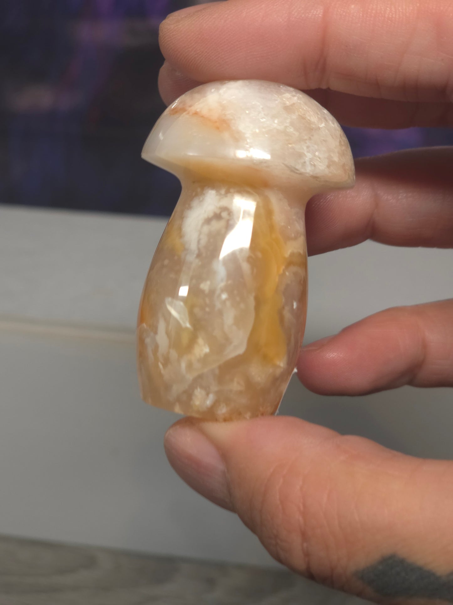 Pink carnelian mushroom 3 Indonesia hand carved