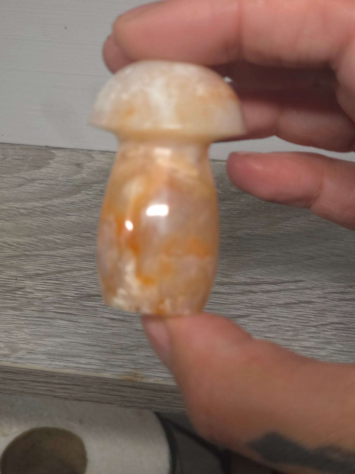 Pink carnelian mushroom 3 Indonesia hand carved