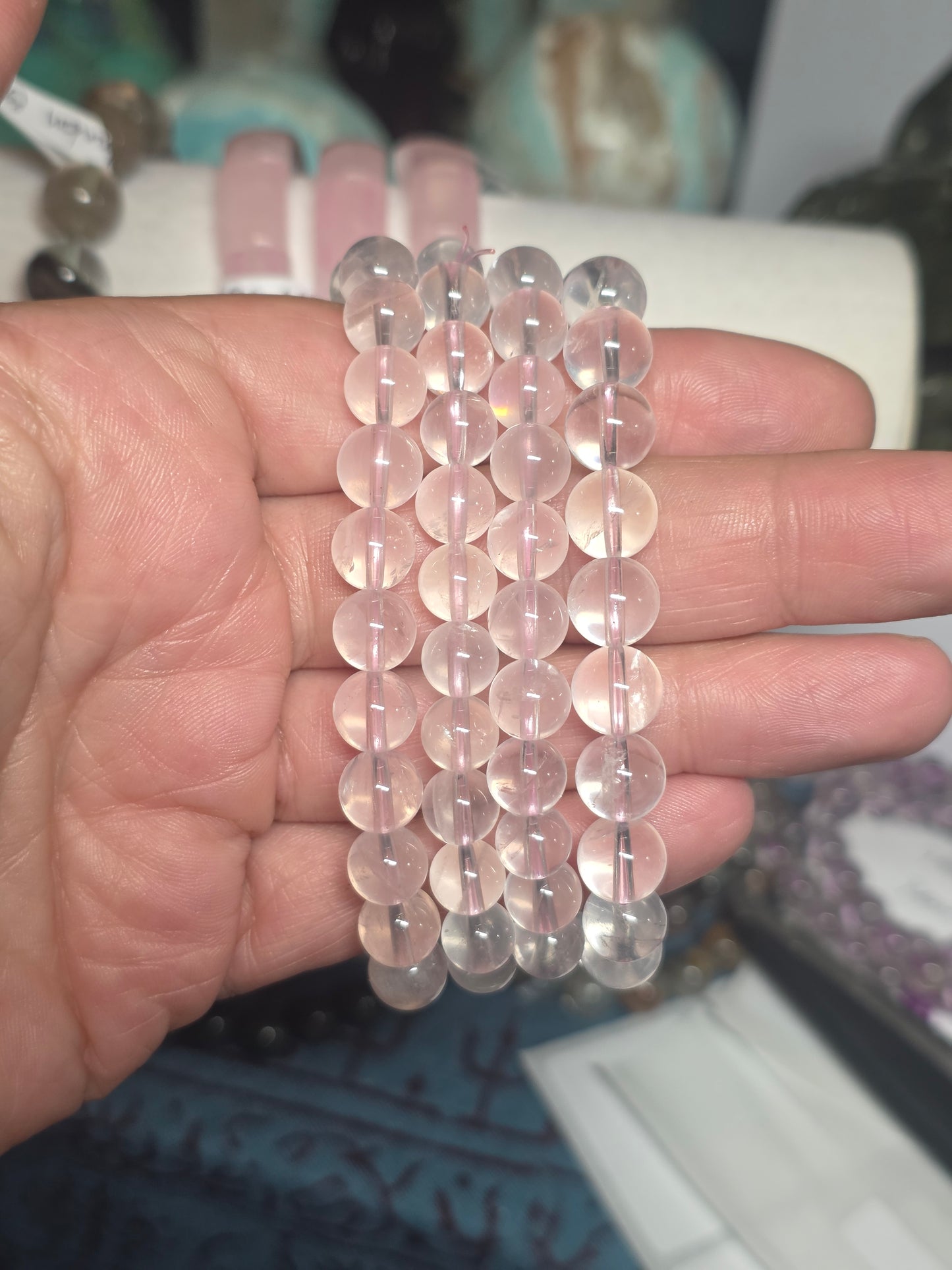 Aa+ Ice rose quartz 8mm beased bracelet