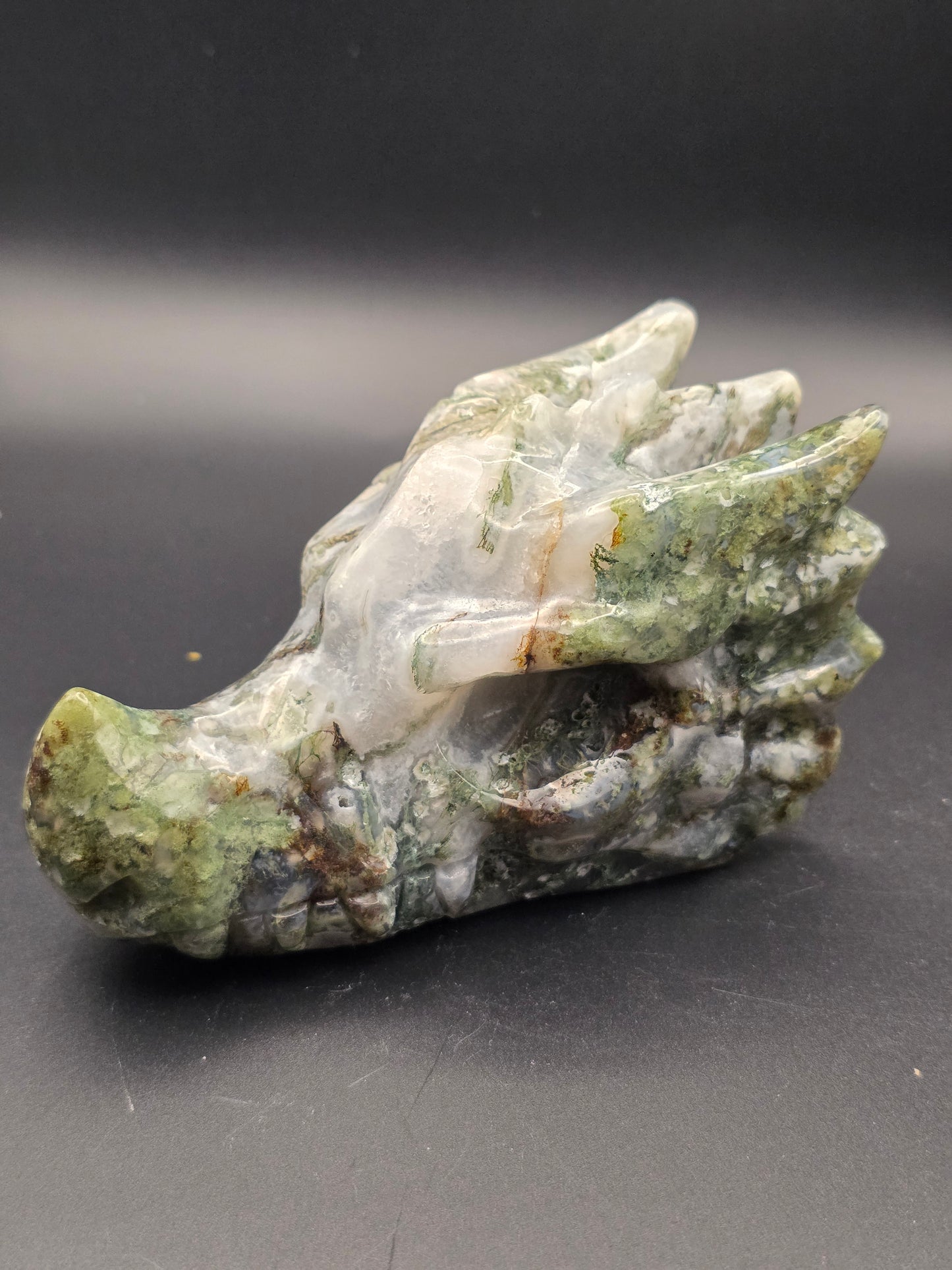 Large moss agate dragons head