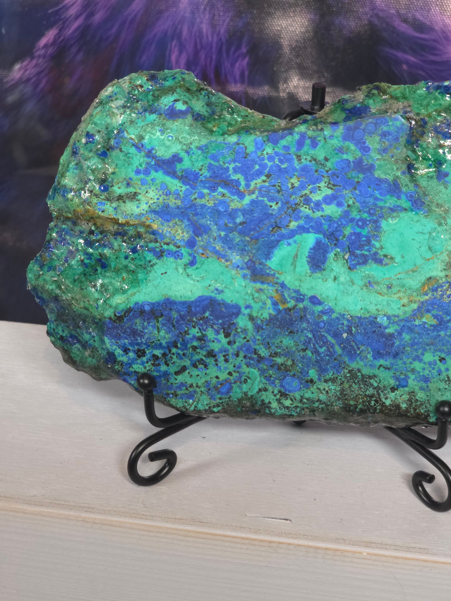 Stunning azurite and crysycolla on stand