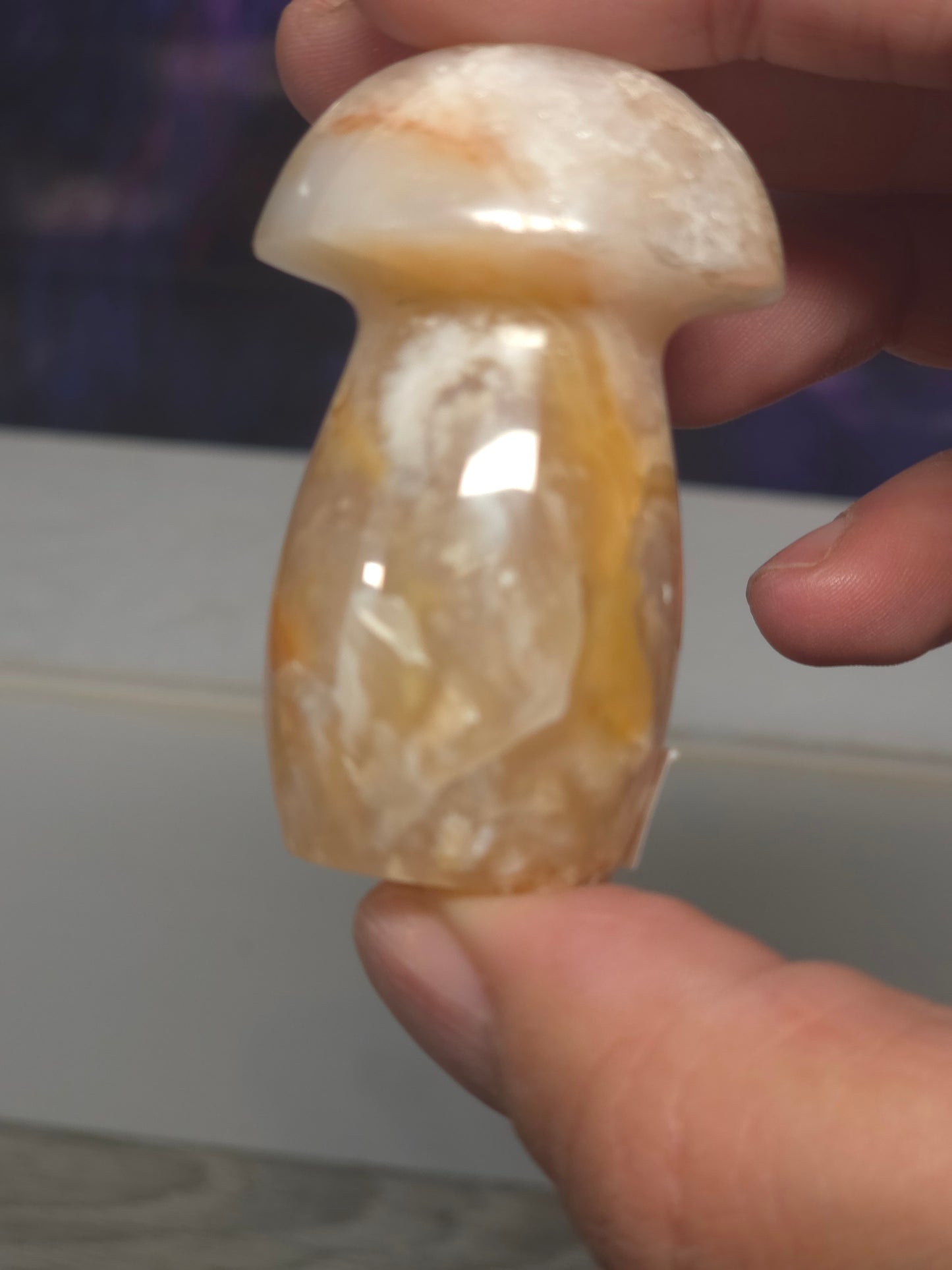 Pink carnelian mushroom 3 Indonesia hand carved
