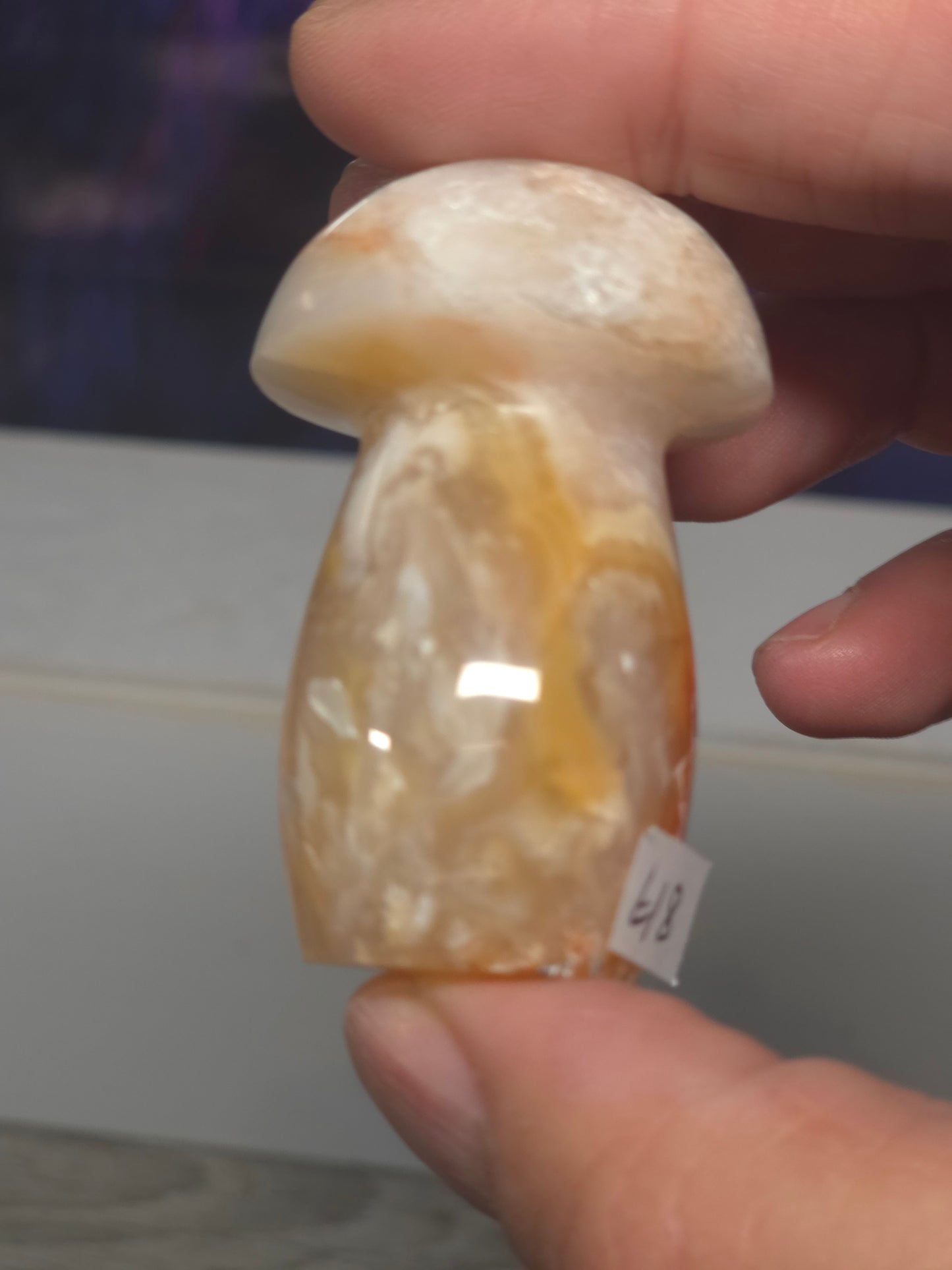 Pink carnelian mushroom 3 Indonesia hand carved