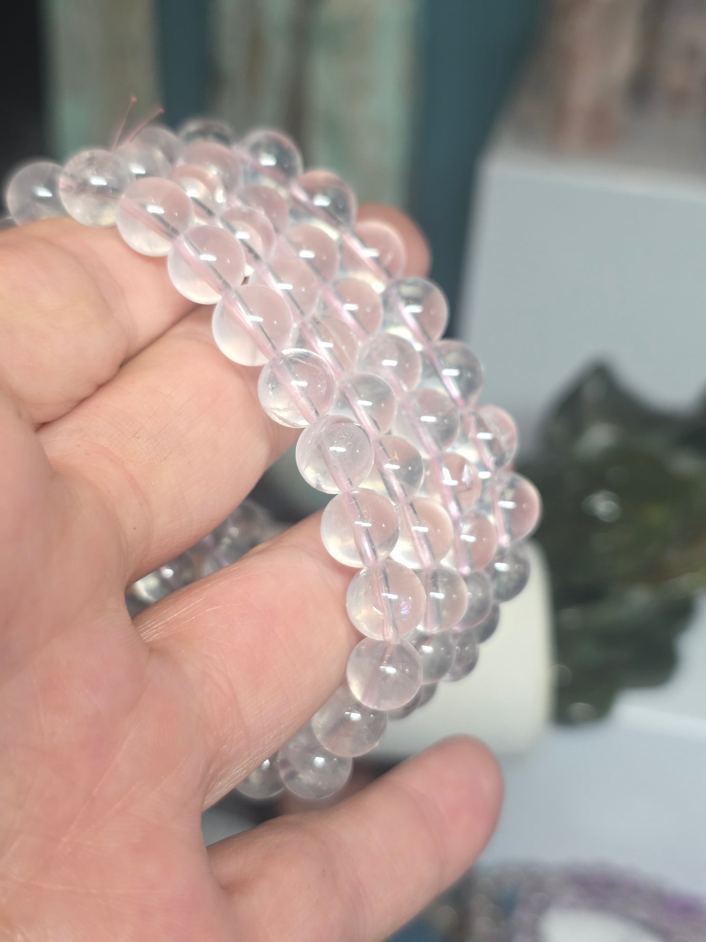 Aa+ Ice rose quartz 8mm beased bracelet