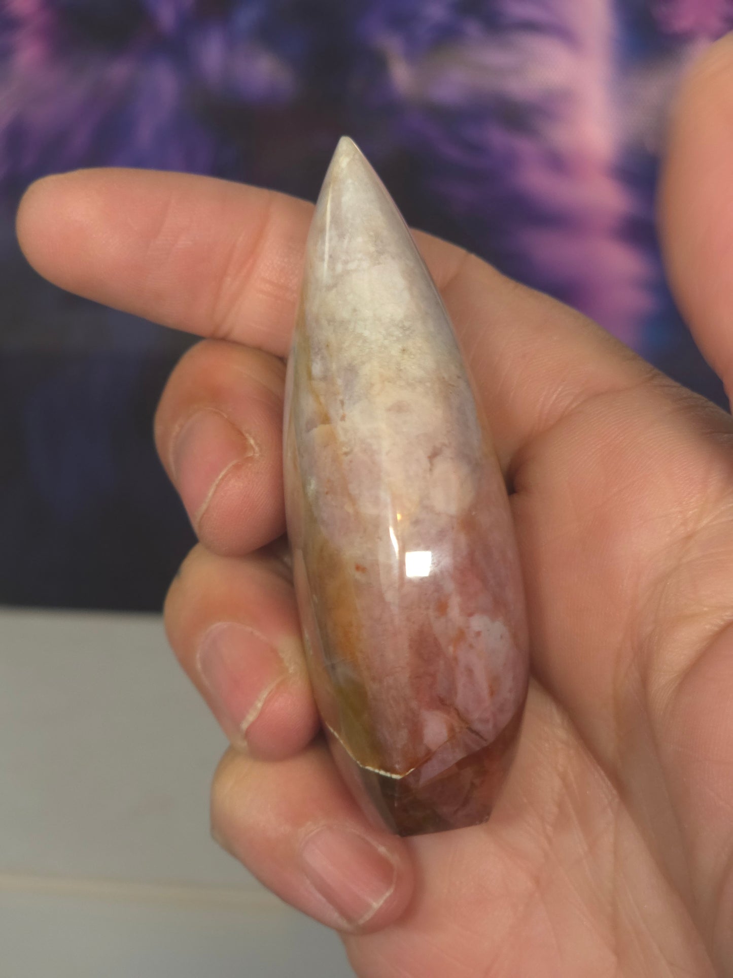 Rainbow chalcodony tear drop hand carved Indonesia