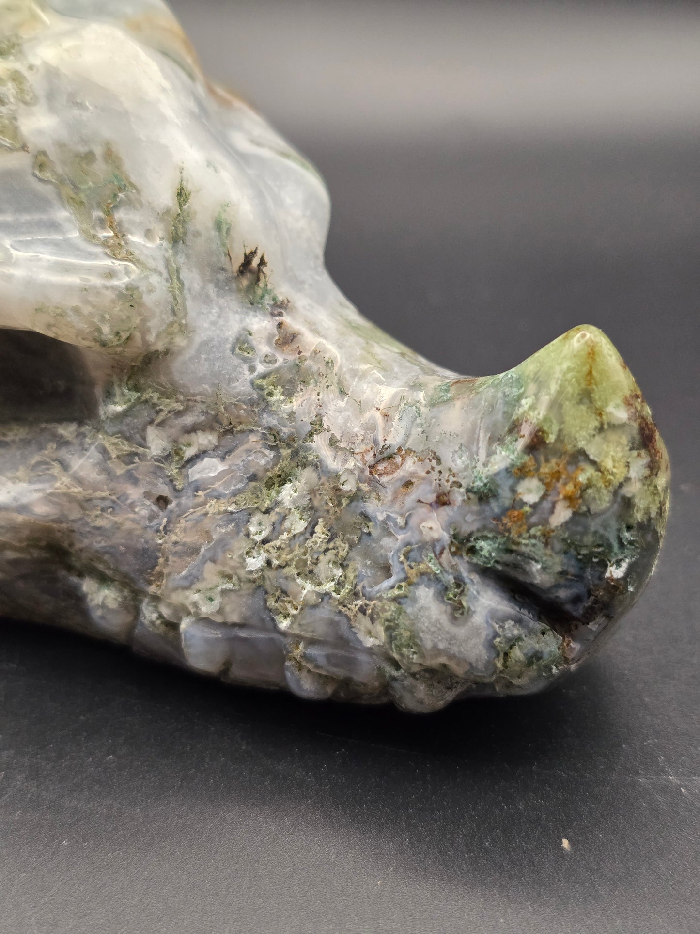 Large moss agate dragons head