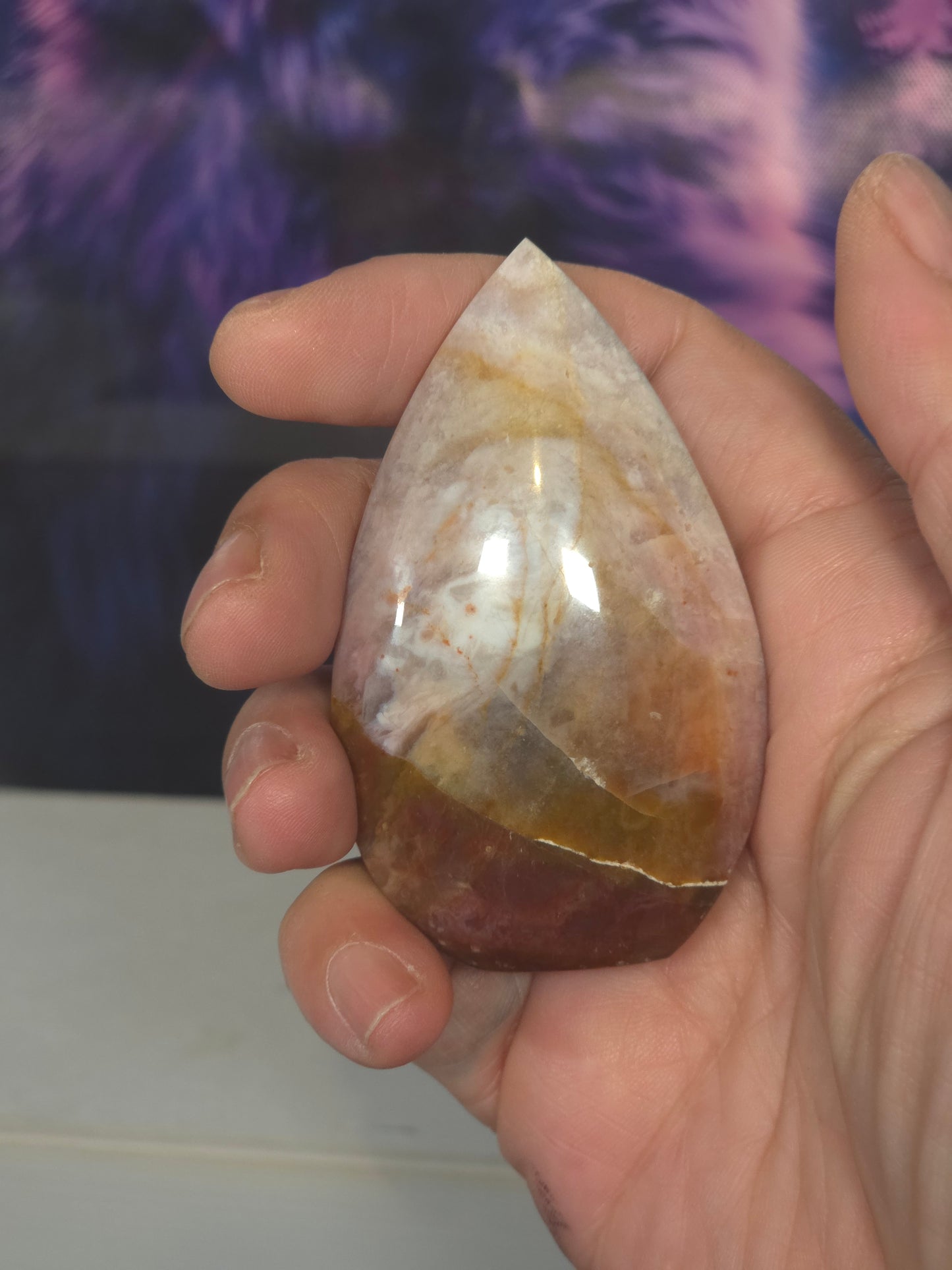 Rainbow chalcodony tear drop hand carved Indonesia