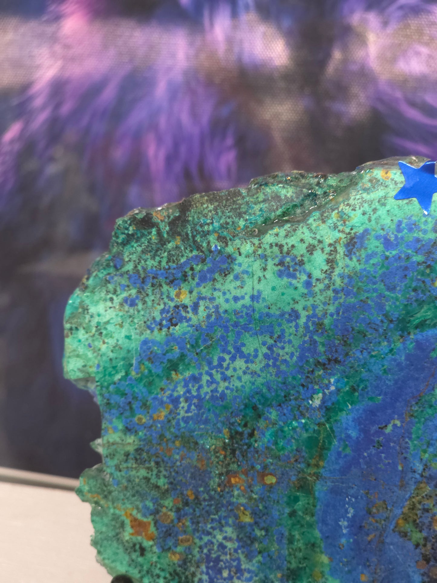 Stunning azurite and crysycolla on stand