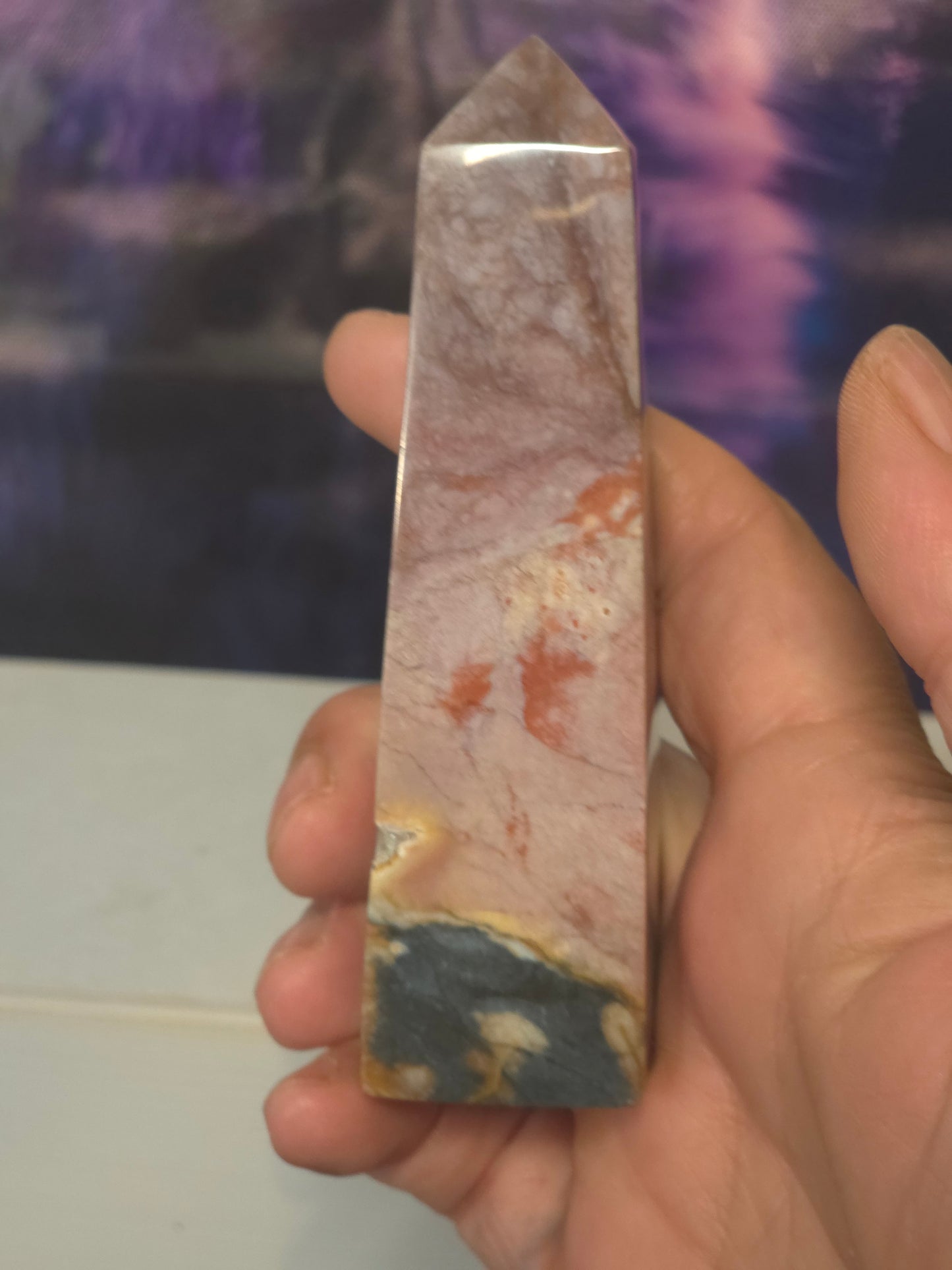 Rainbow chalcedony tower hand carved Indonesia