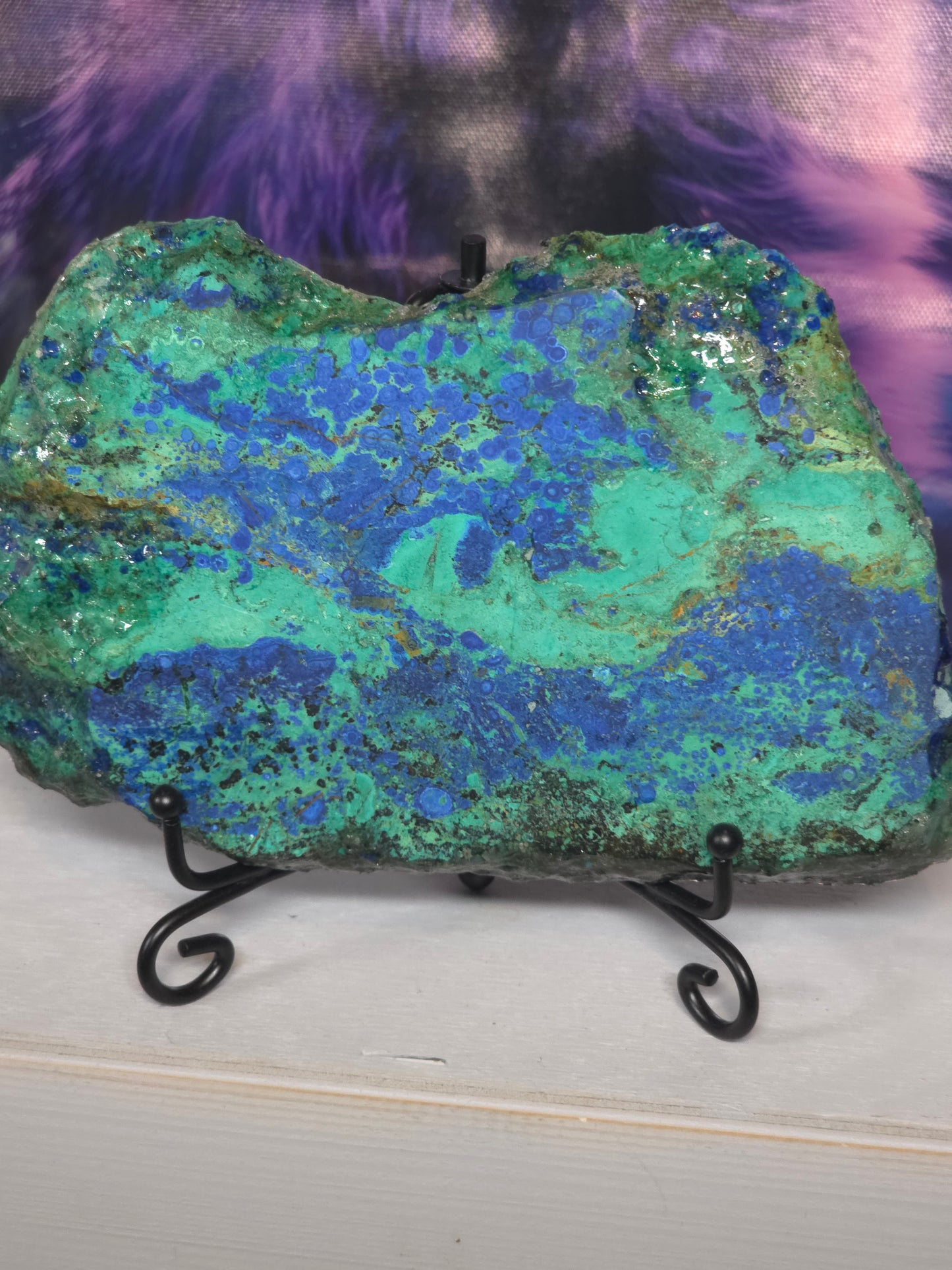 Stunning azurite and crysycolla on stand