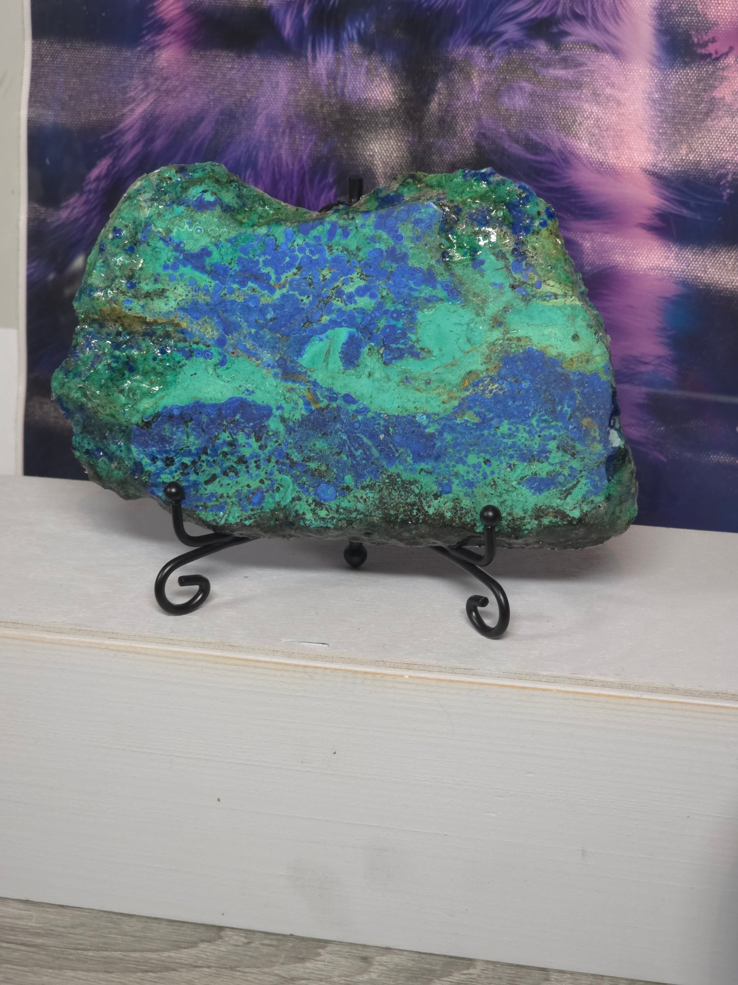 Stunning azurite and crysycolla on stand