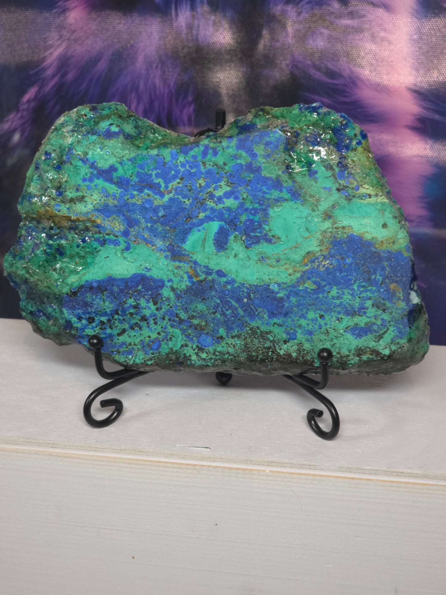 Stunning azurite and crysycolla on stand