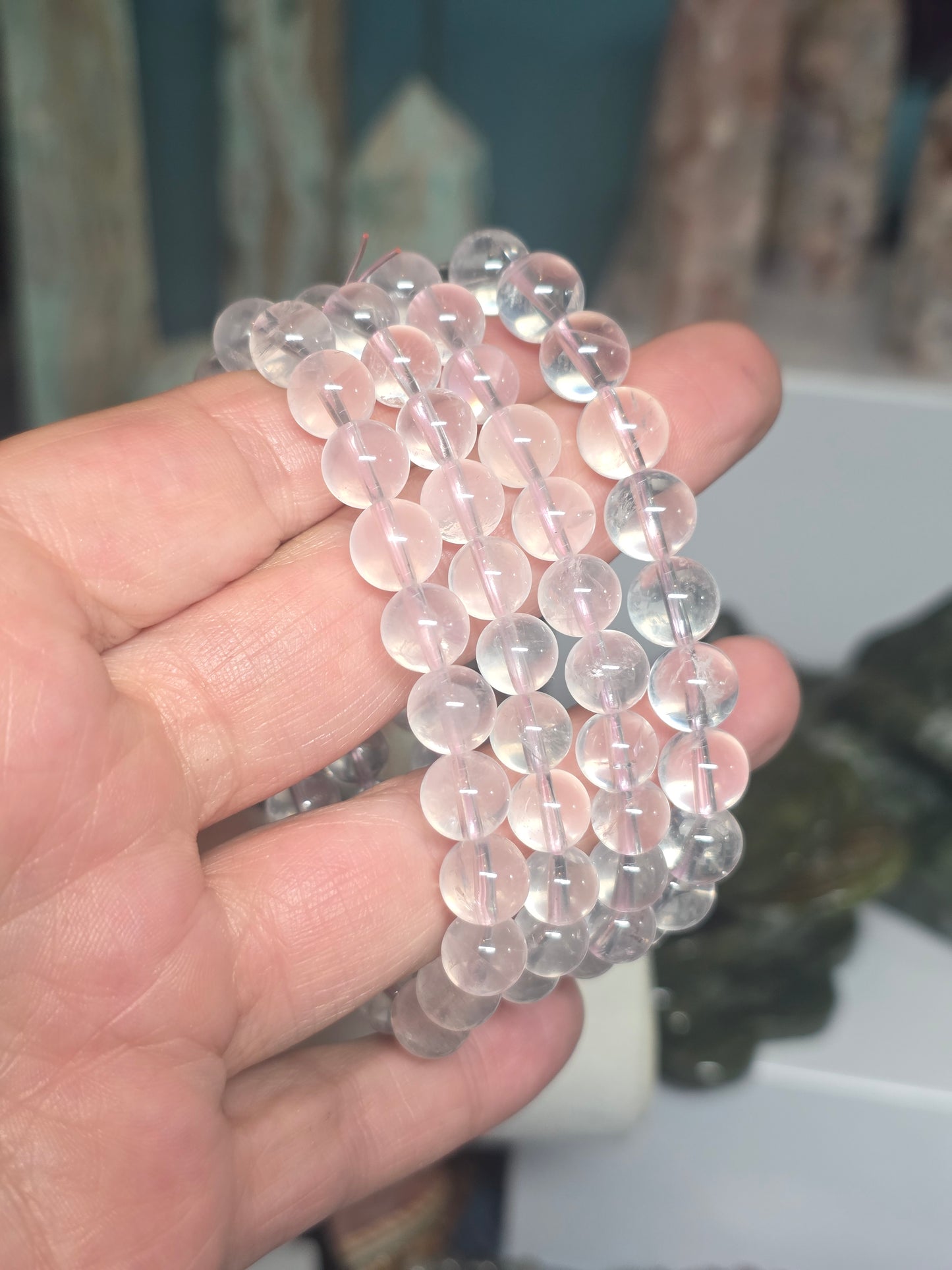 Aa+ Ice rose quartz 8mm beased bracelet