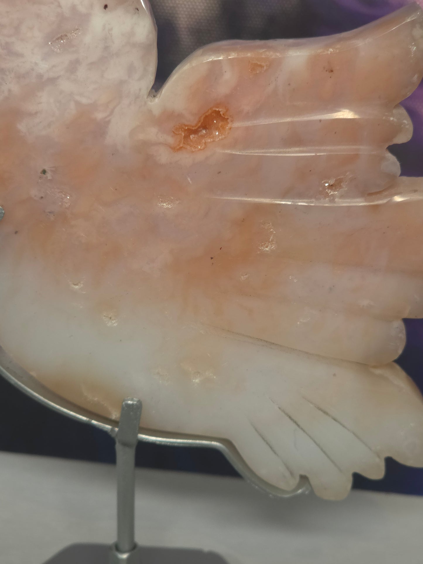 Pink carnelian bird on stand hand carved Indonesia