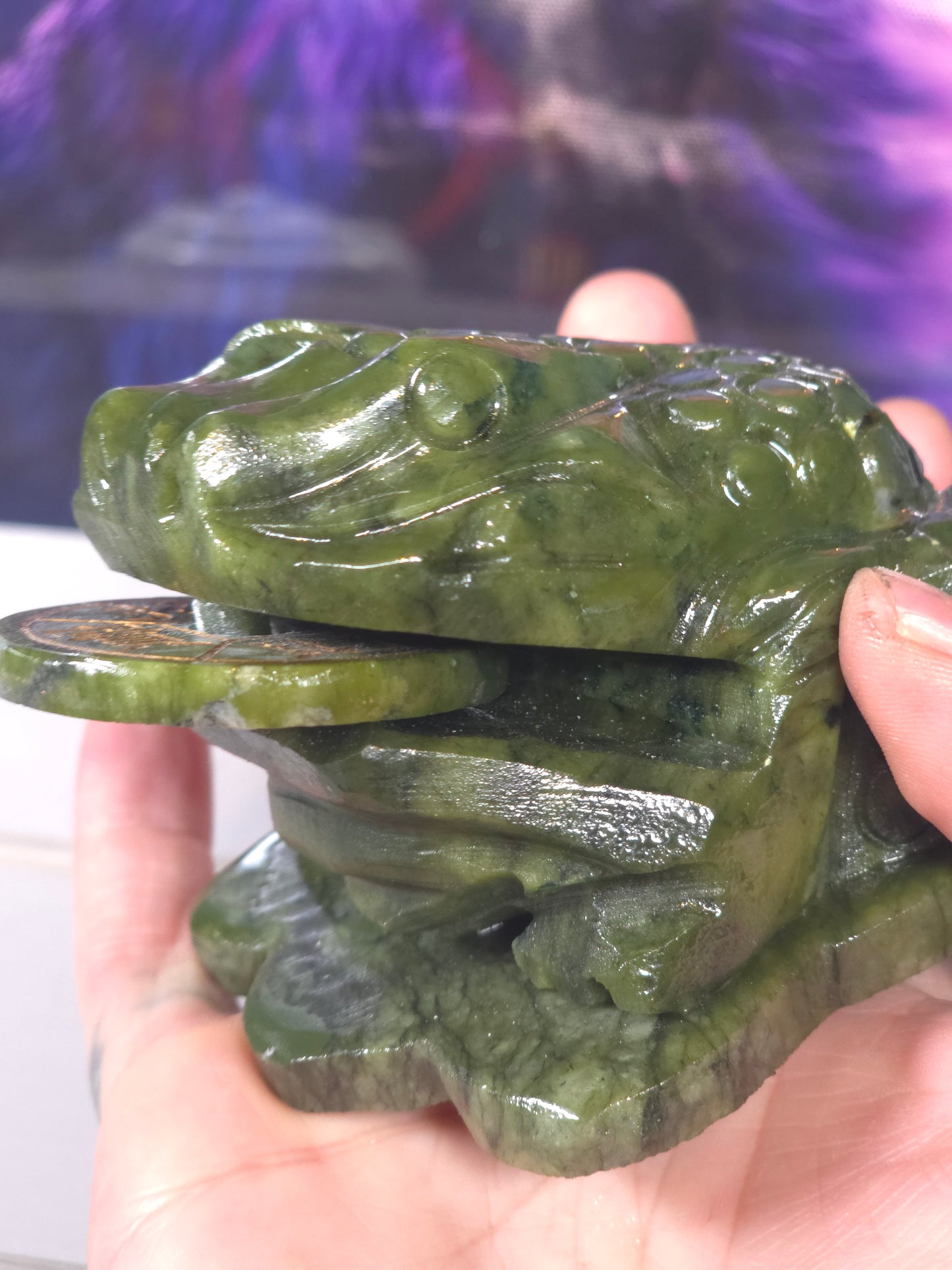Green money toad Chinese good luck with spinning coin