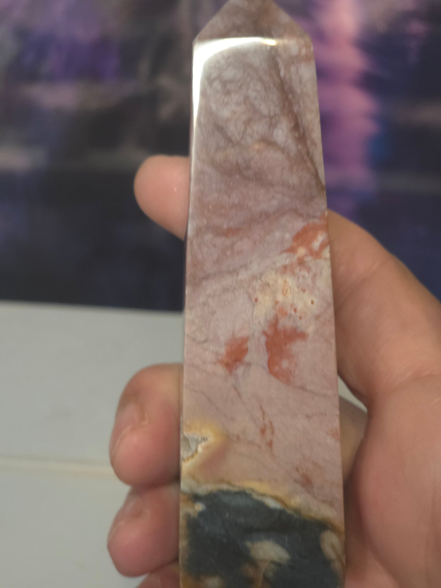 Rainbow chalcedony tower hand carved Indonesia