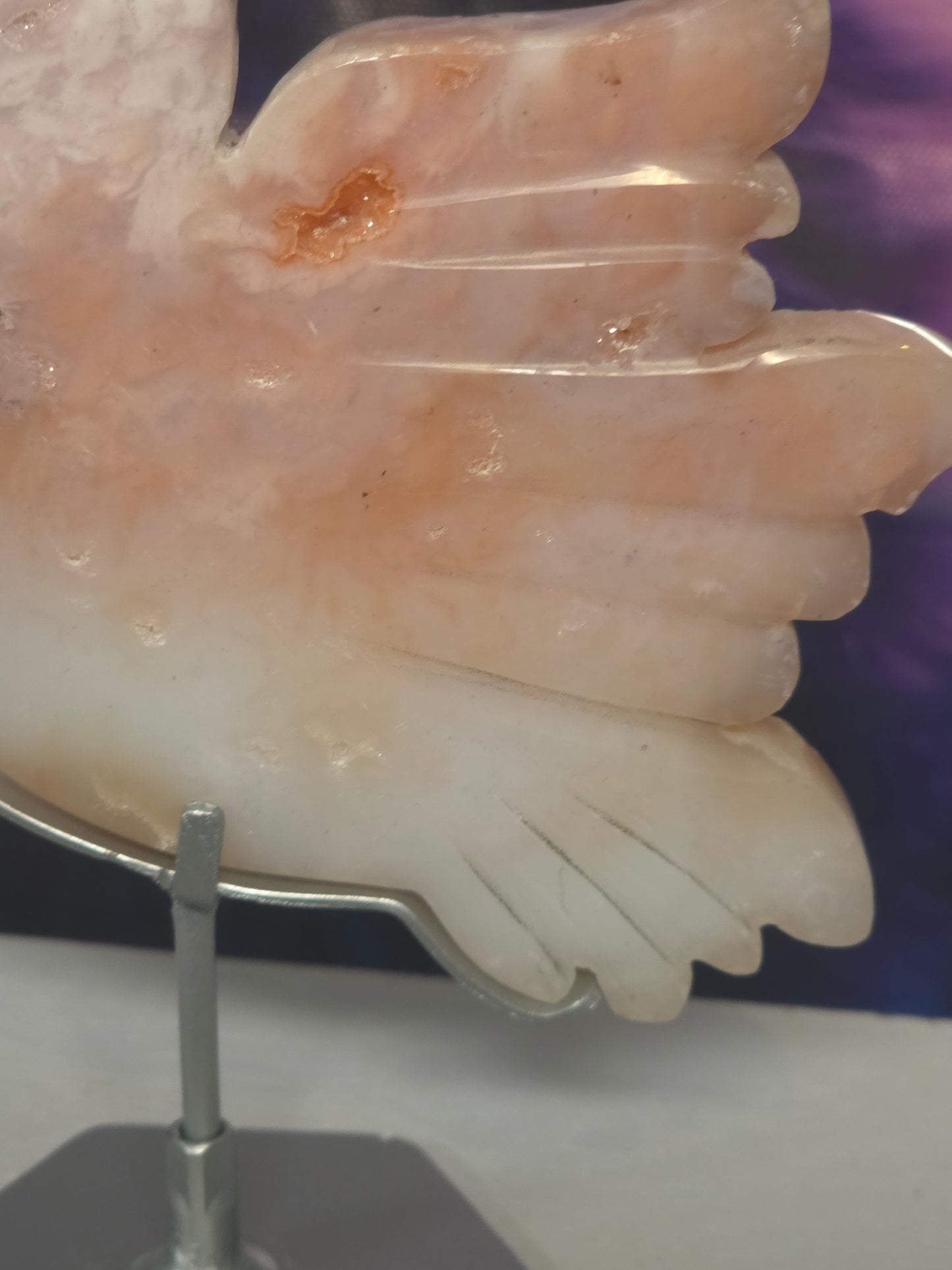 Pink carnelian bird on stand hand carved Indonesia