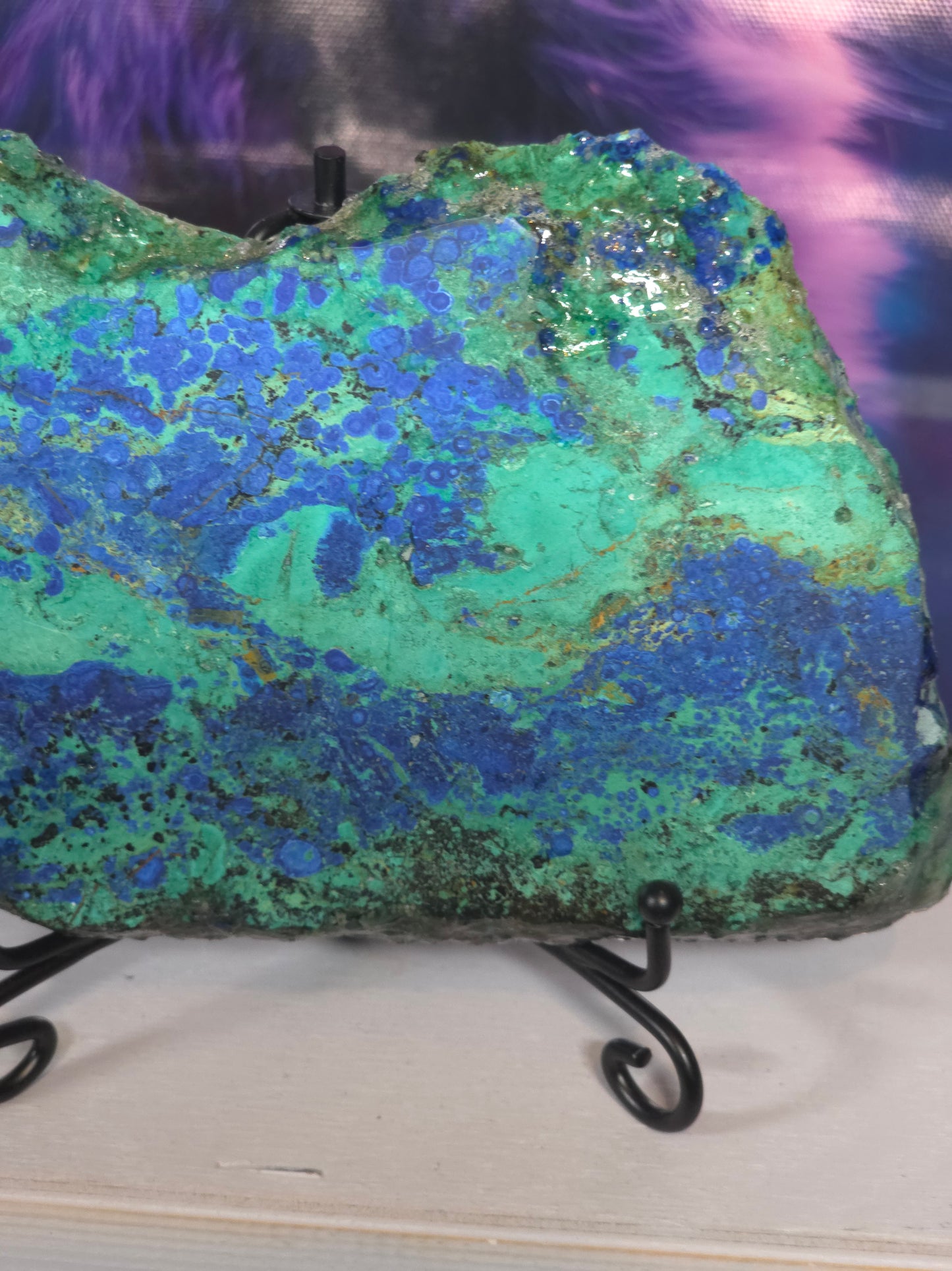 Stunning azurite and crysycolla on stand