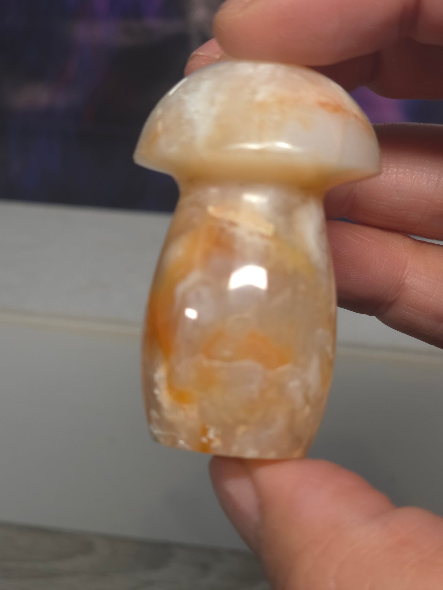 Pink carnelian mushroom 3 Indonesia hand carved
