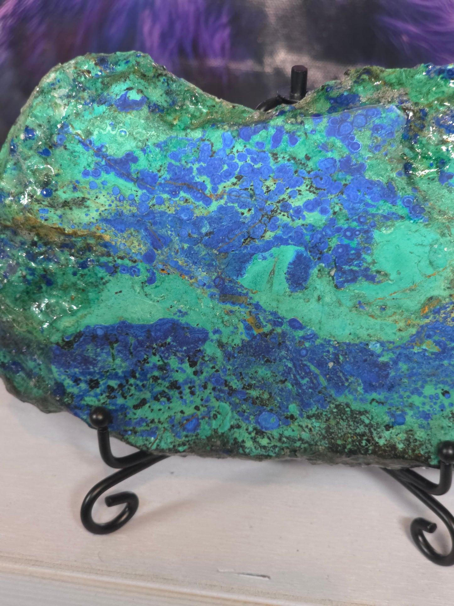 Stunning azurite and crysycolla on stand