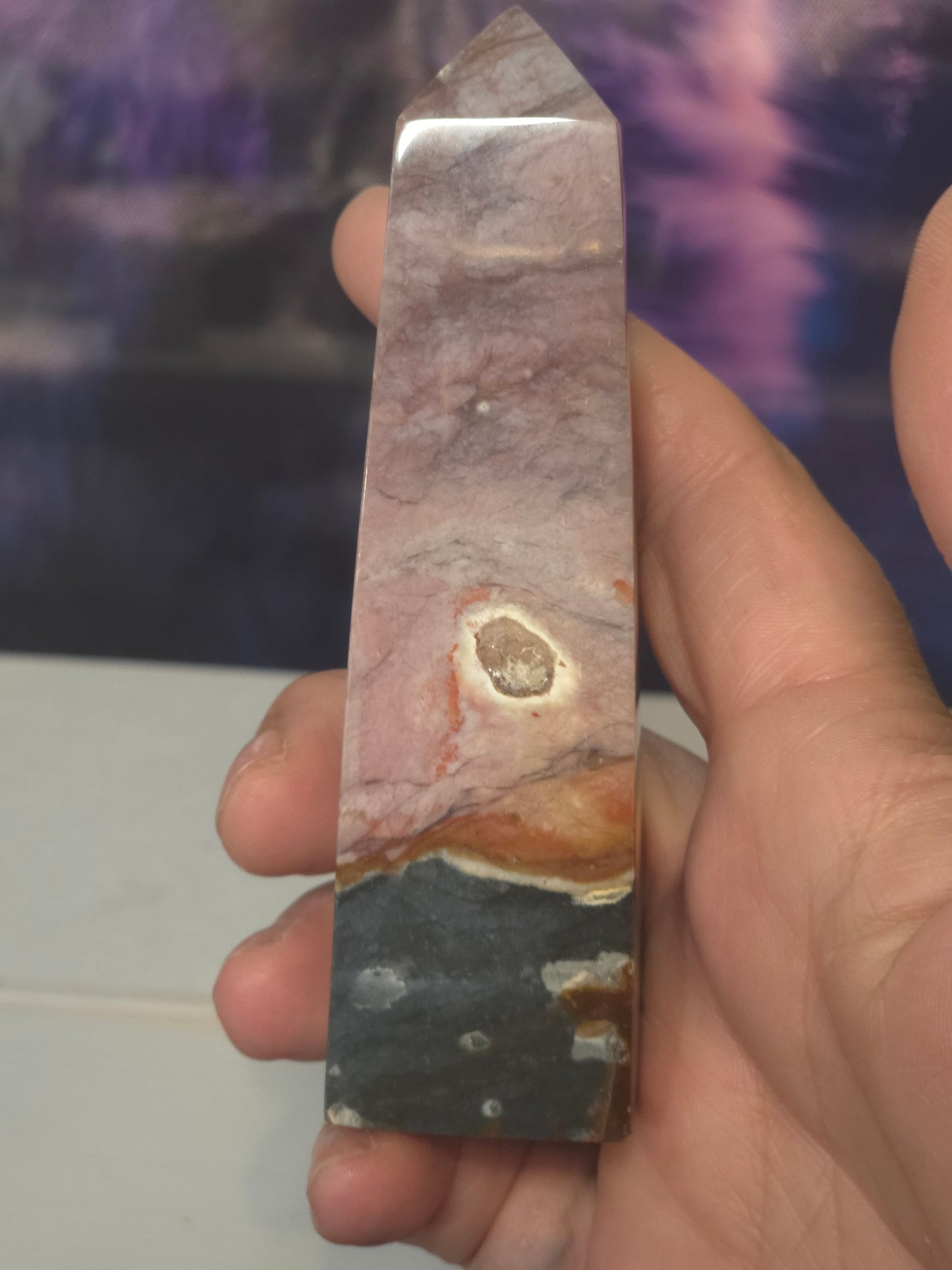 Rainbow chalcedony tower hand carved Indonesia
