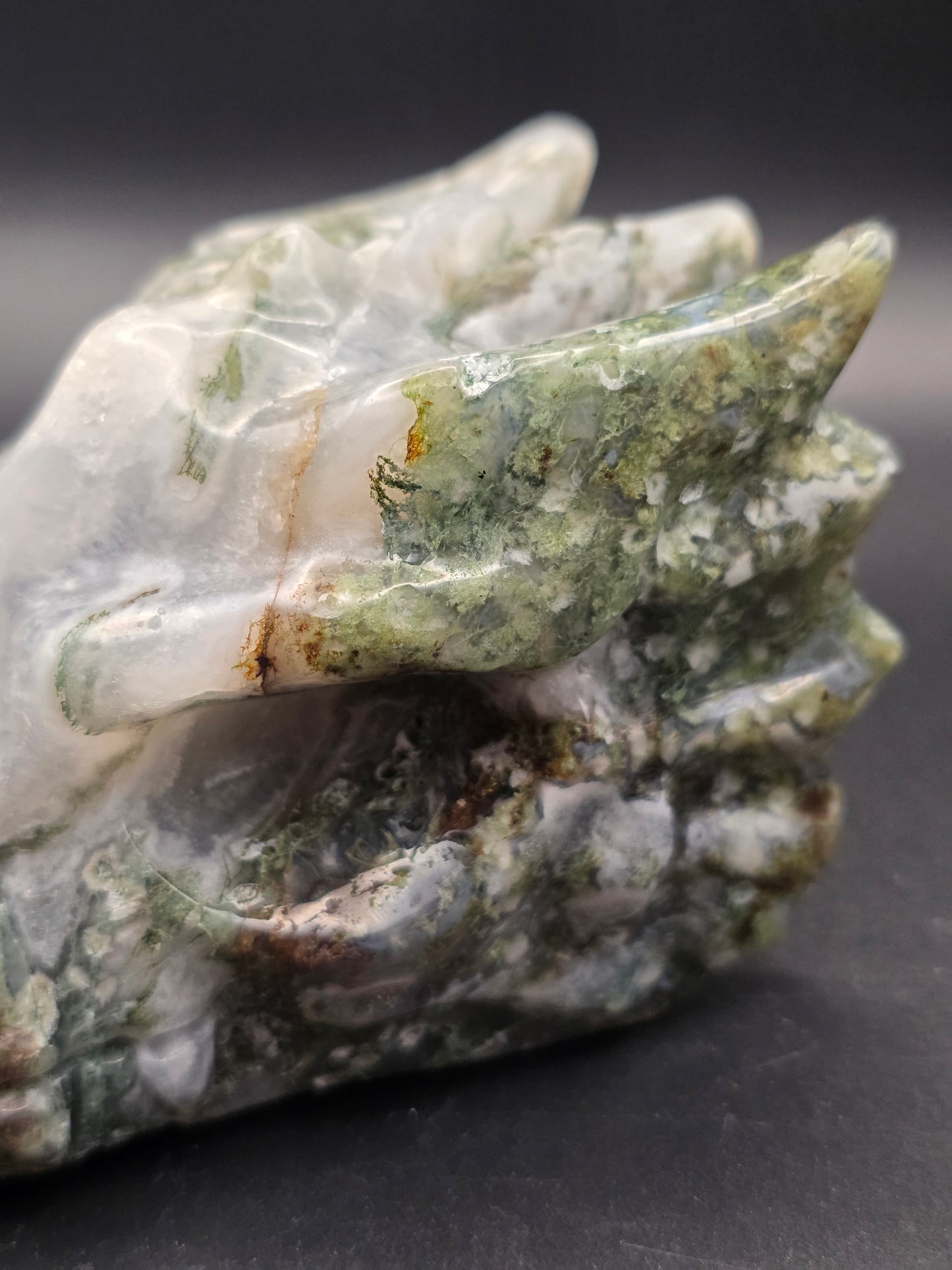 Large moss agate dragons head