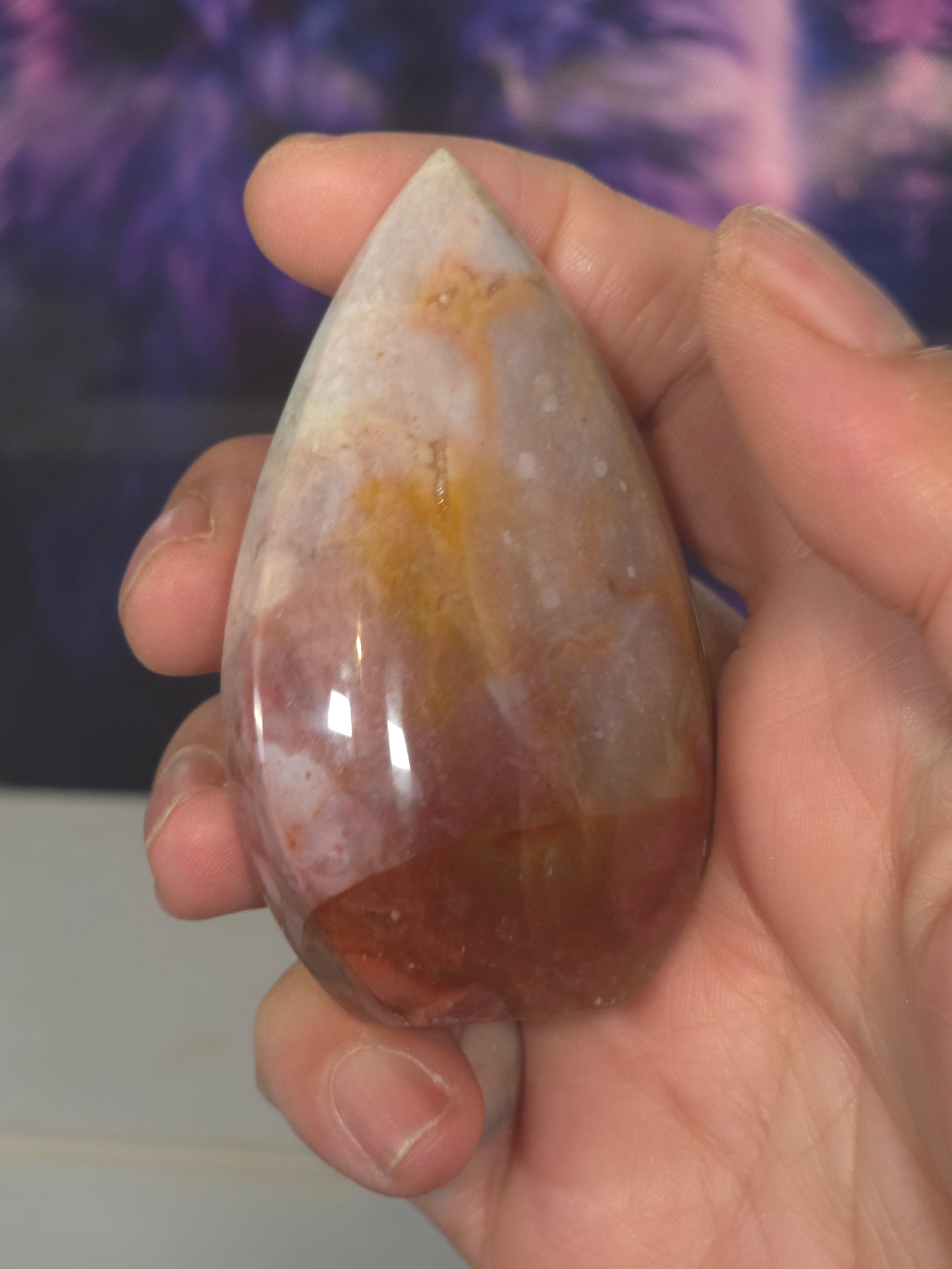 Rainbow chalcodony tear drop hand carved Indonesia