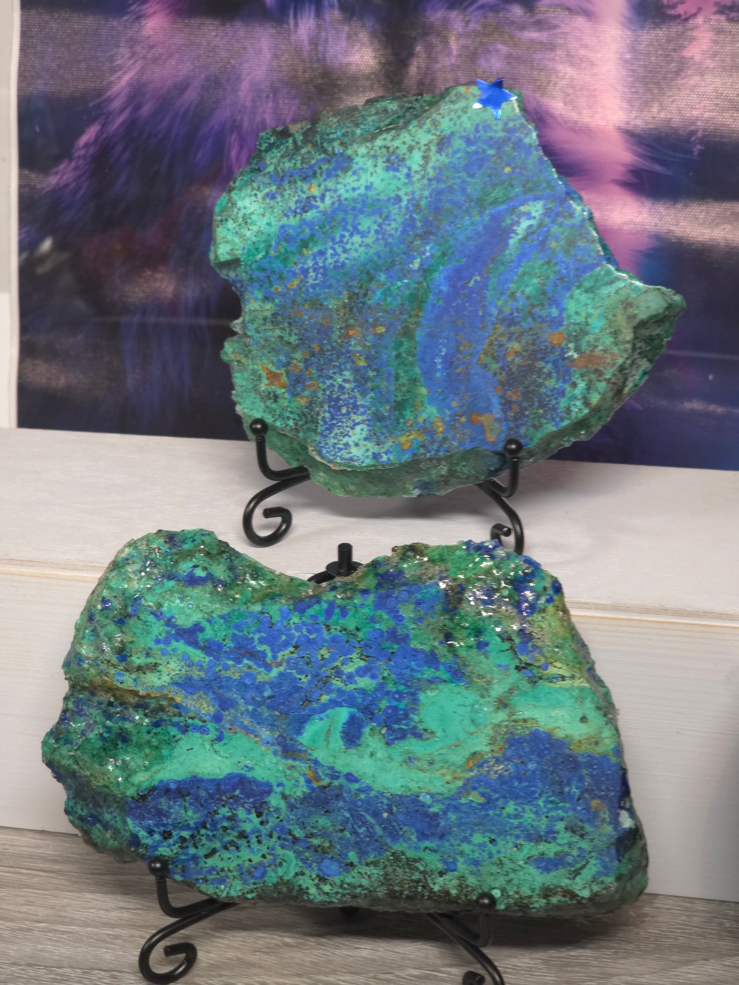 Stunning azurite and crysycolla on stand