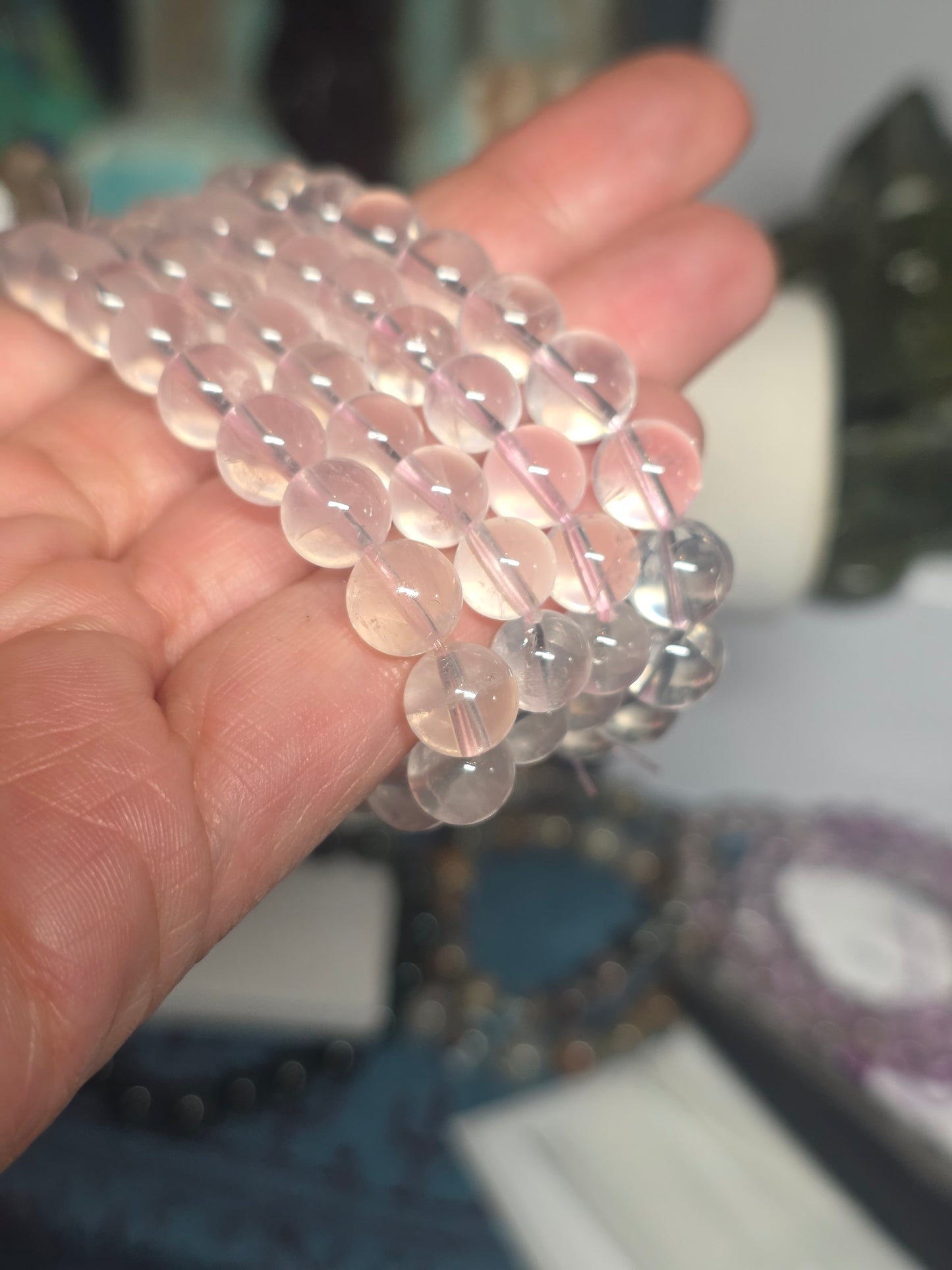 Aa+ Ice rose quartz 8mm beased bracelet